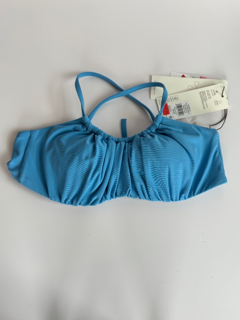 CALIA Ruched Cross Back Bikini Top Blue Size XS NWT